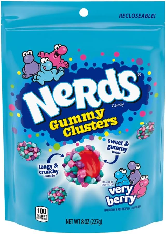 Blue Nerds Gummy Clusters. Bolitas de Nerds Sabor Very Berry (227g)