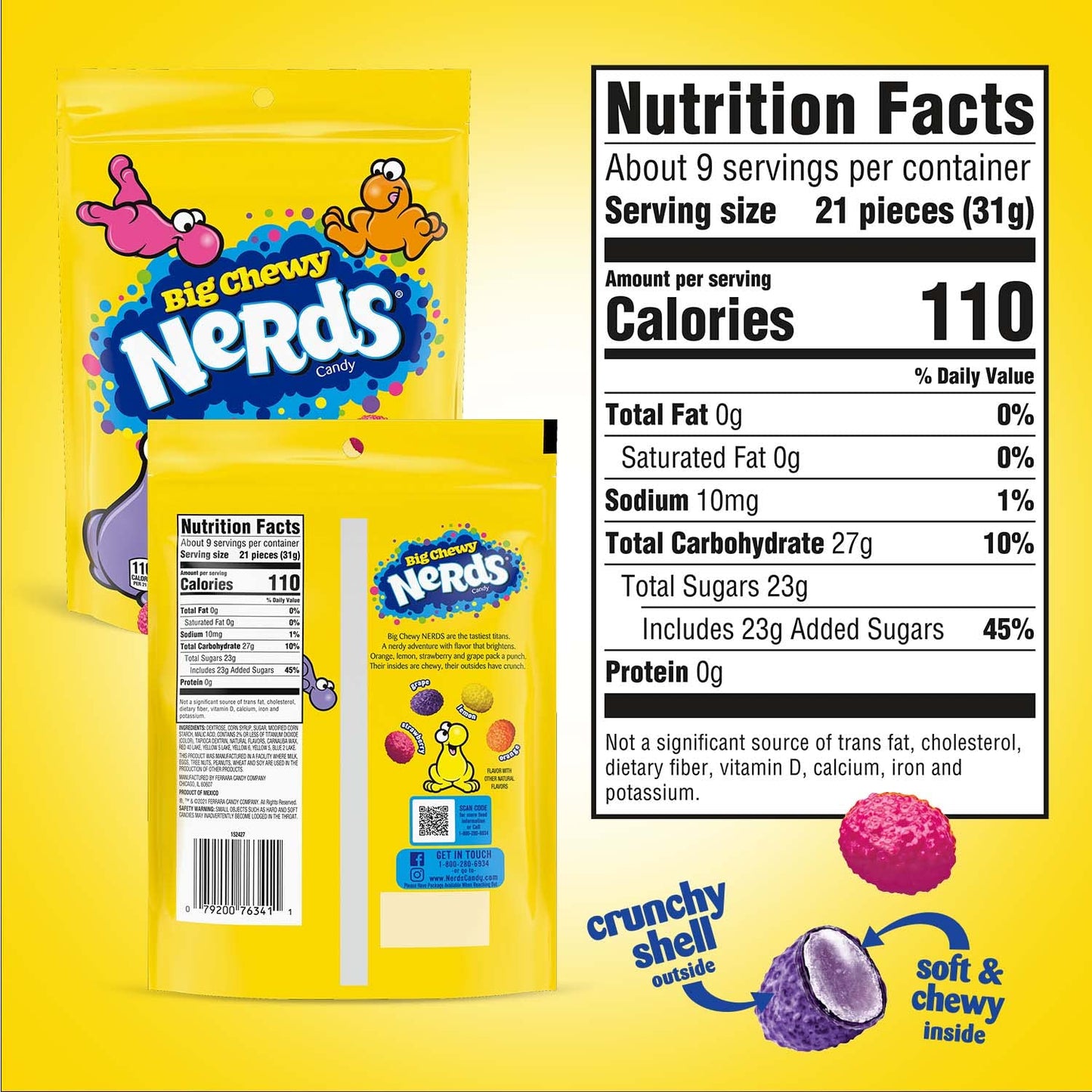 Nerds Big Chewy Crunchy Shell. Nerds Bolsa Amarilla Bolitas crujientes (283g)