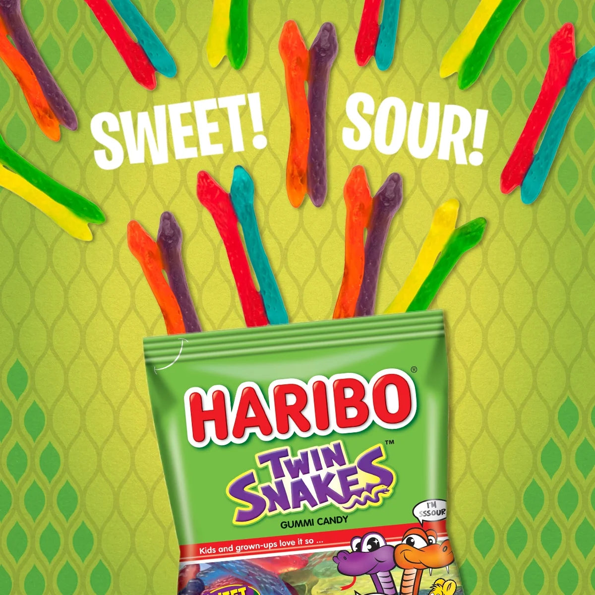 Gomitas HARIBO Twin Snakes Gummies Candy Sweet & Sour. Gomitas de serpiente. (113g)